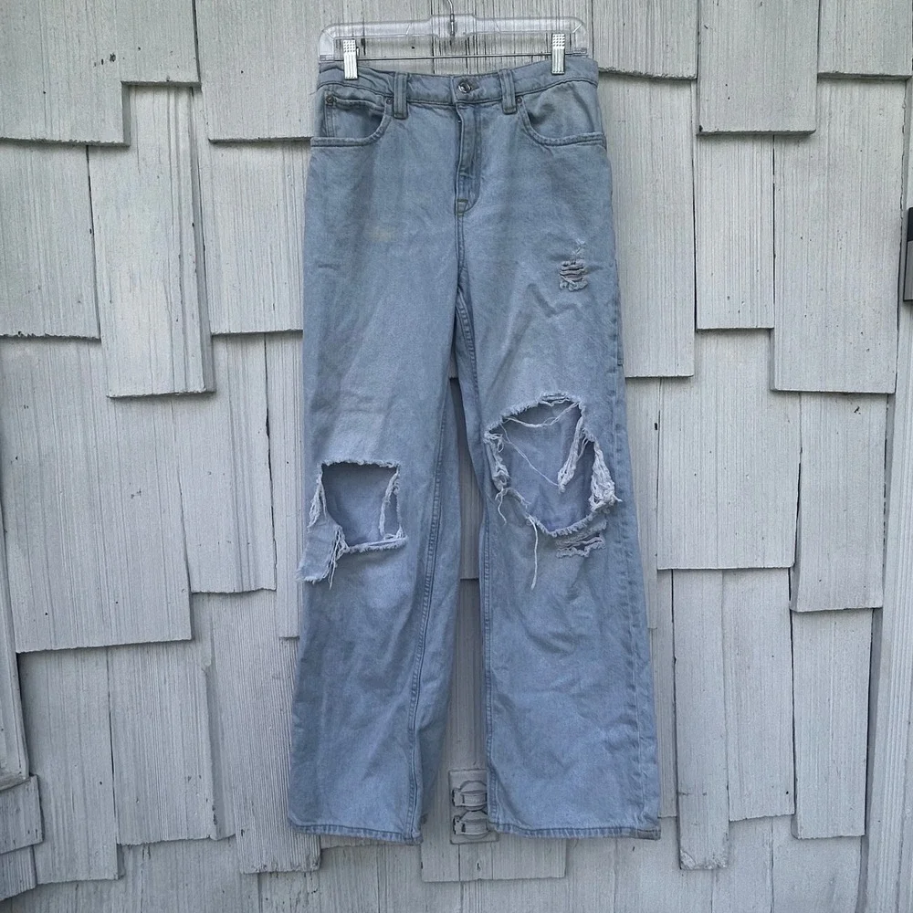 Free People We The Free Tinsley Baggy High Rise Straight Leg Distressed Jeans 27